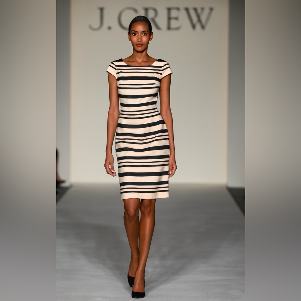 J. Crew Elegant Black and Cream Midi Dress